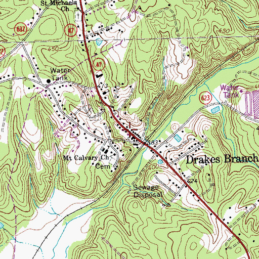 Topographic Map of Drakes Branch Police Department, VA