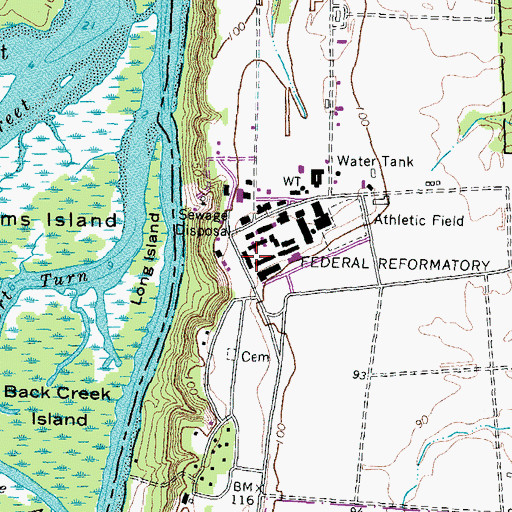 Topographic Map of Federal Correctional Institute - Petersburg, VA