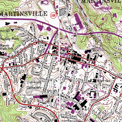 Topographic Map of Martinsville City Jail, VA
