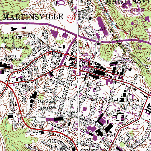 Topographic Map of Martinsville City Sheriff's Office, VA