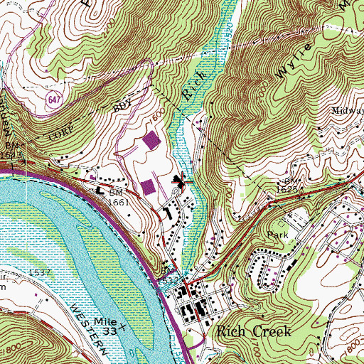 Topographic Map of Rich Creek Police Department, VA