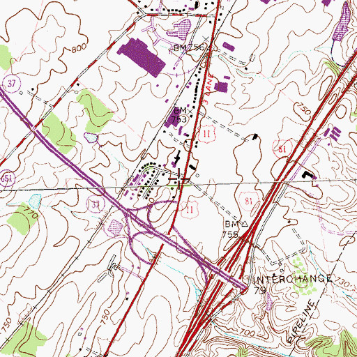 Topographic Map of Virginia State Police Division 2 Area 13 Office, VA