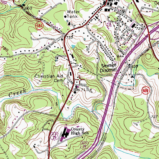 Topographic Map of Virginia State Police Division 3 Area 20 Office, VA