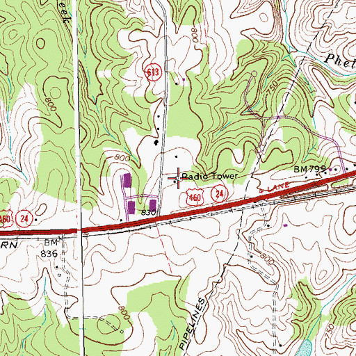 Topographic Map of Virginia State Police Division 3 Area 21 Office, VA