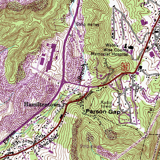 Topographic Map of Virginia State Police Division 4 Area 30 Office, VA