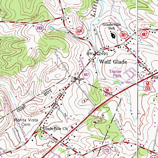 Topographic Map of Virginia State Police Division 4 Area 25 Office, VA