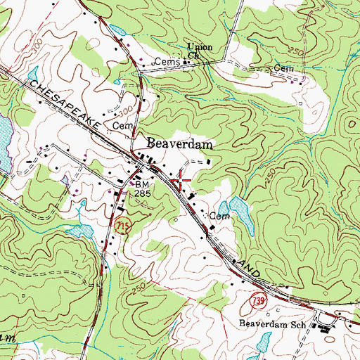 Topographic Map of Beaverdam Post Office, VA