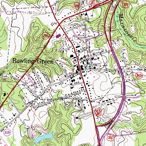 Topographic Map of Bowling Green Post Office, VA