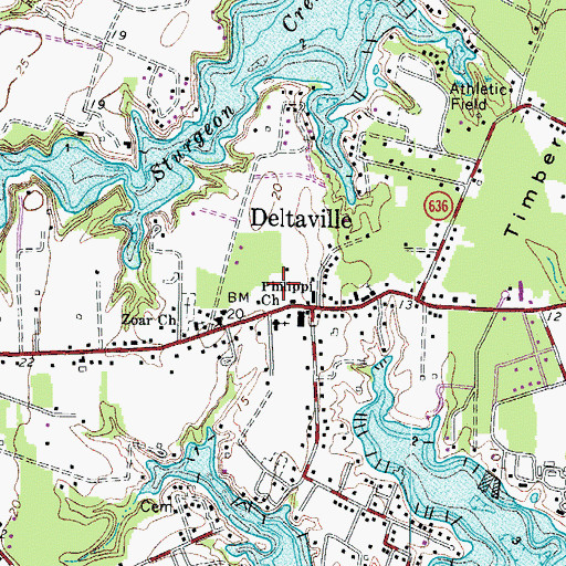 Topographic Map of Deltaville Post Office, VA