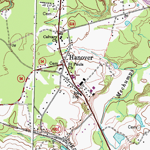 Topographic Map of Hanover Post Office, VA