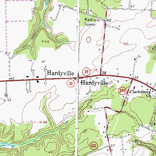 Topographic Map of Hardyville Post Office, VA