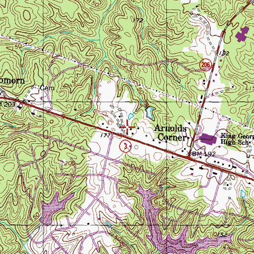 Topographic Map of King George Post Office, VA