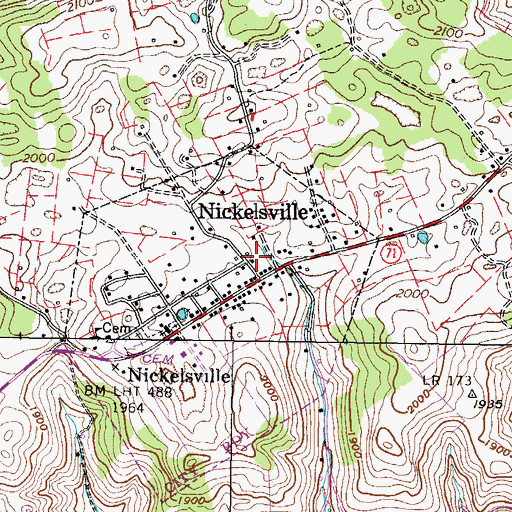 Topographic Map of Nickelsville Post Office, VA