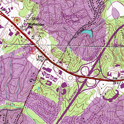 Topographic Map of Bon Air Post Office, VA