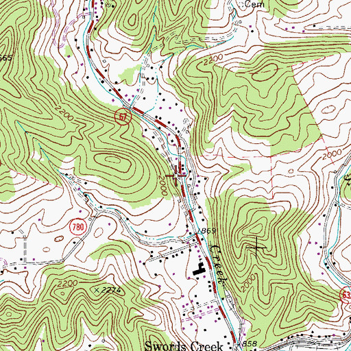 Topographic Map of Swords Creek Post Office, VA