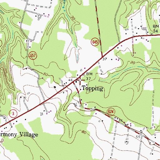 Topographic Map of Topping Post Office, VA