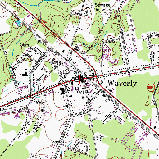 Topographic Map of Waverly Post Office, VA
