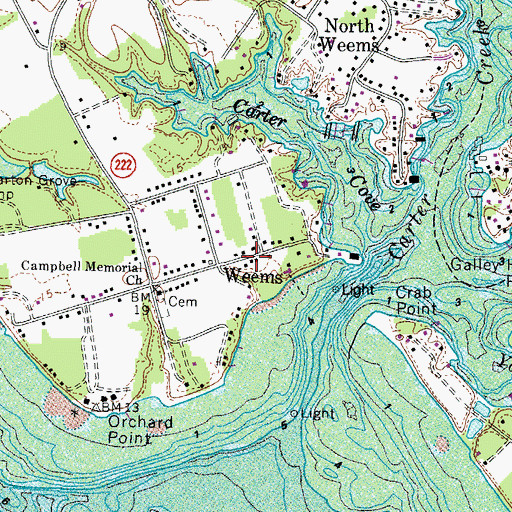 Topographic Map of Weems Post Office, VA