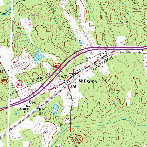 Topographic Map of Wilsons Post Office, VA