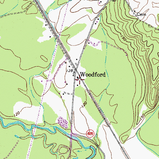 Topographic Map of Woodford Post Office, VA