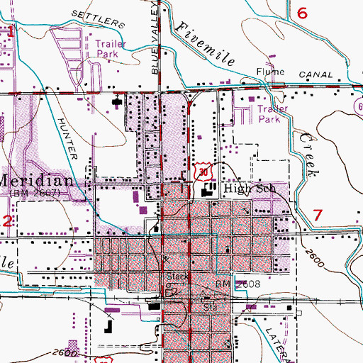 Topographic Map of Meridian Post Office, ID
