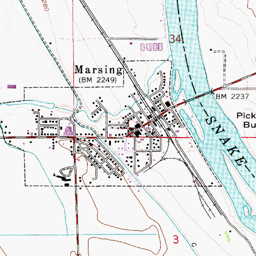 Topographic Map of Marsing Post Office, ID