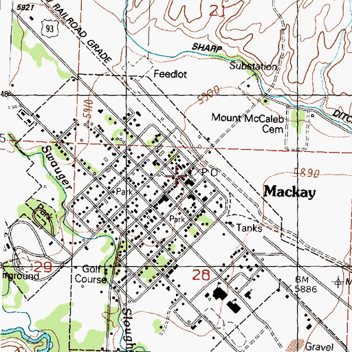 Topographic Map of Mackay Post Office, ID