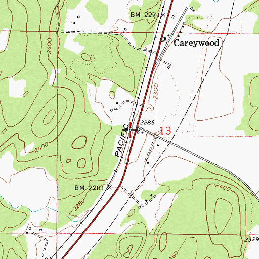 Topographic Map of Careywood Post Office, ID