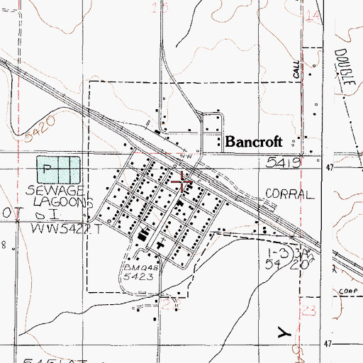 Topographic Map of Bancroft Post Office, ID