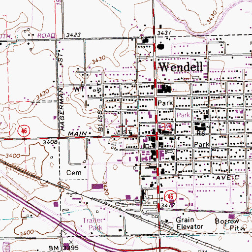 Topographic Map of Wendell Post Office, ID