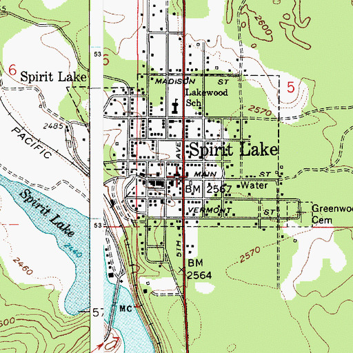 Topographic Map of Spirit Lake Post Office, ID