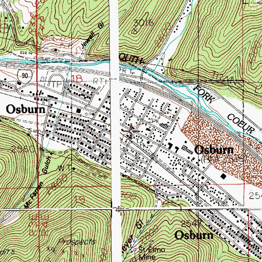 Topographic Map of Osburn Post Office, ID