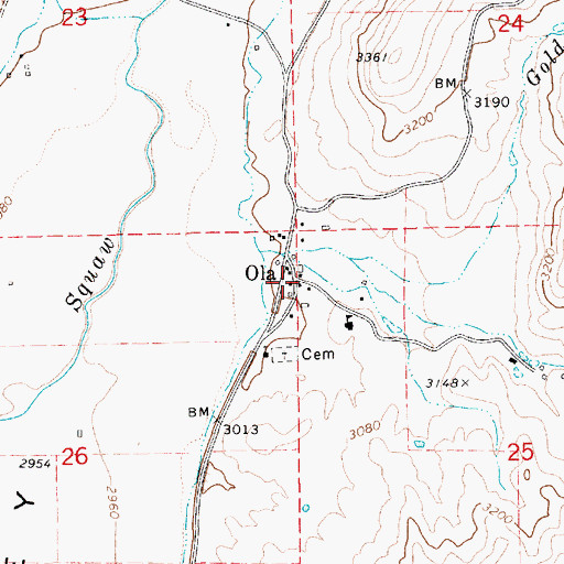 Topographic Map of Ola Post Office, ID