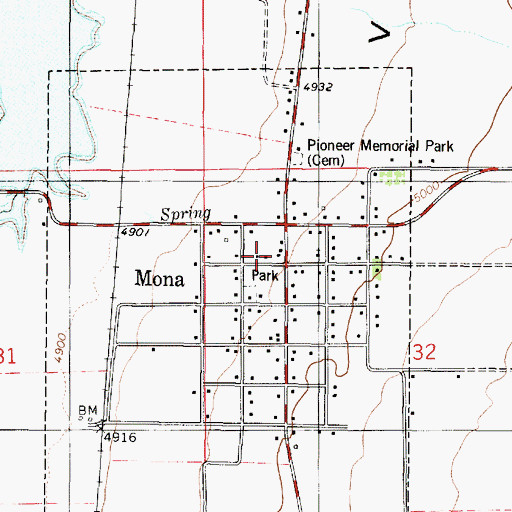 Topographic Map of Mona Post Office, UT