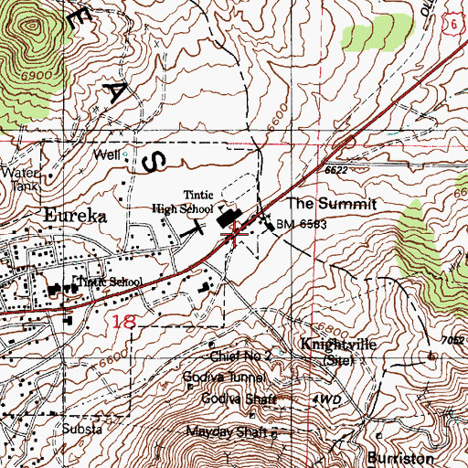 Topographic Map of Eureka Post Office, UT