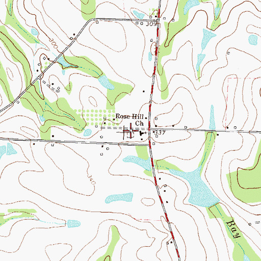 Topographic Map of Rose Hill Baptist Church Cemetery, GA