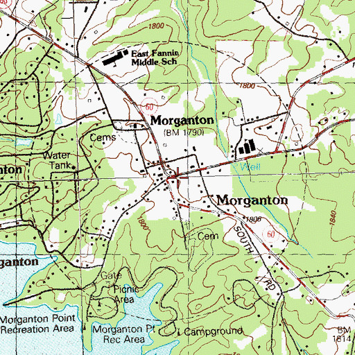 Topographic Map of Morganton Post Office, GA