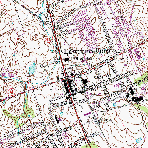 Topographic Map of Lawrenceburg Police Department, KY