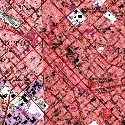 Topographic Map of Lexington Division of Police, KY