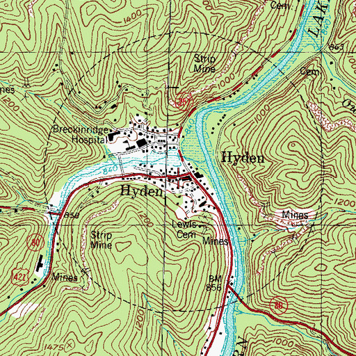 Topographic Map of Hyden Police Department, KY