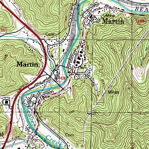 Topographic Map of Martin Police Department, KY