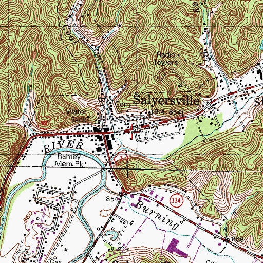 Topographic Map of Salyersville Police Department, KY