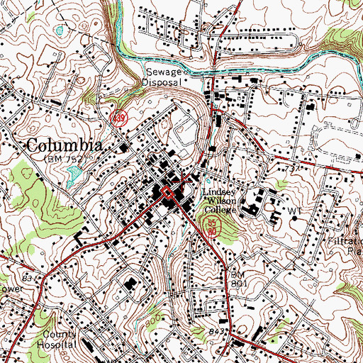 Topographic Map of Columbia Police Department, KY