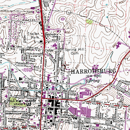 Topographic Map of Harrodsburg Police Department, KY