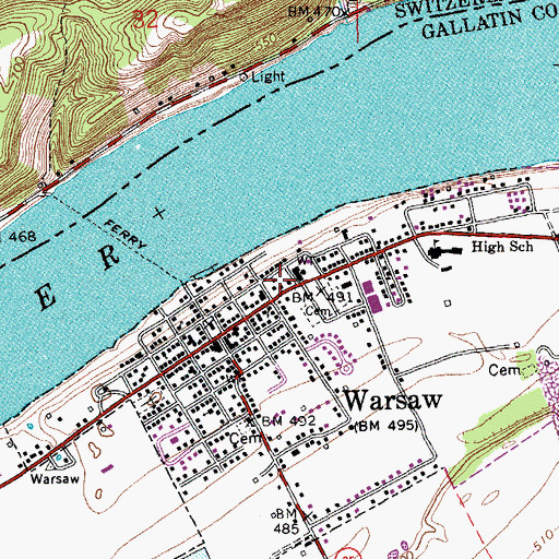 Topographic Map of Warsaw Police Department, KY