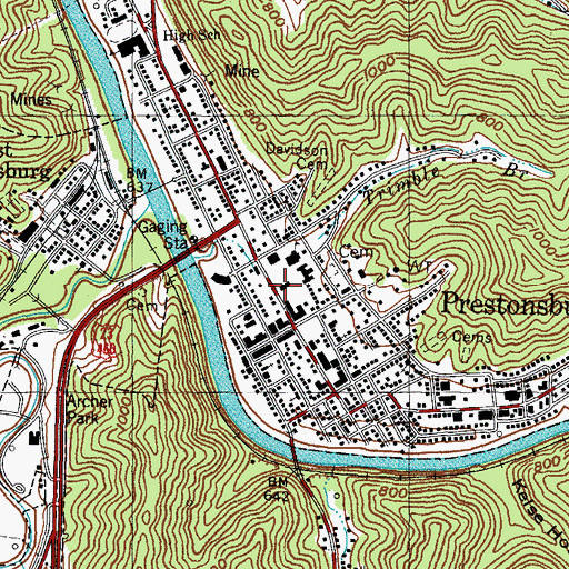 Topographic Map of Prestonsburg Police Department, KY