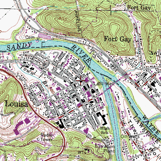 Topographic Map of Louisa Police Department, KY