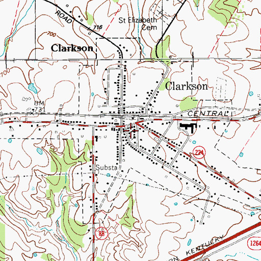 Topographic Map of Clarkson Police Department, KY