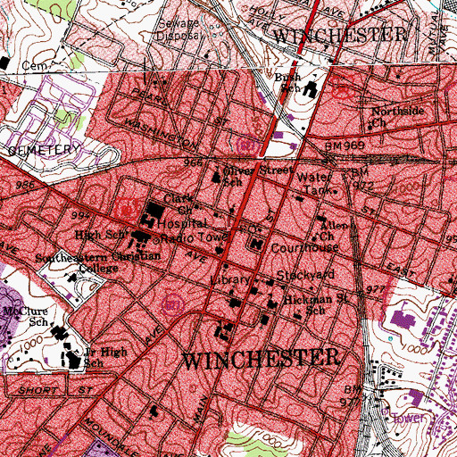 Topographic Map of Winchester Police Department, KY
