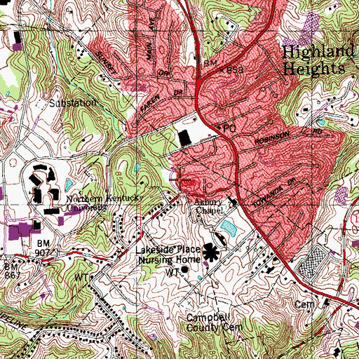Topographic Map of Highland Heights Police Department, KY